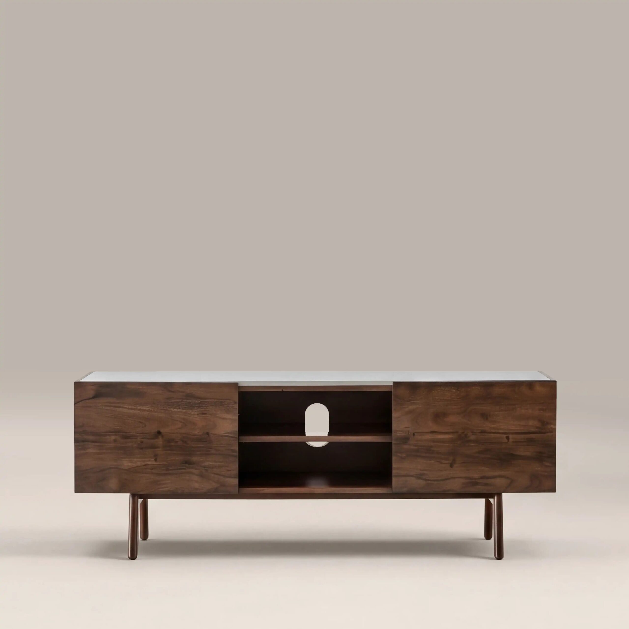 Lambert 2 Door TV Stand | White Marble & Walnut