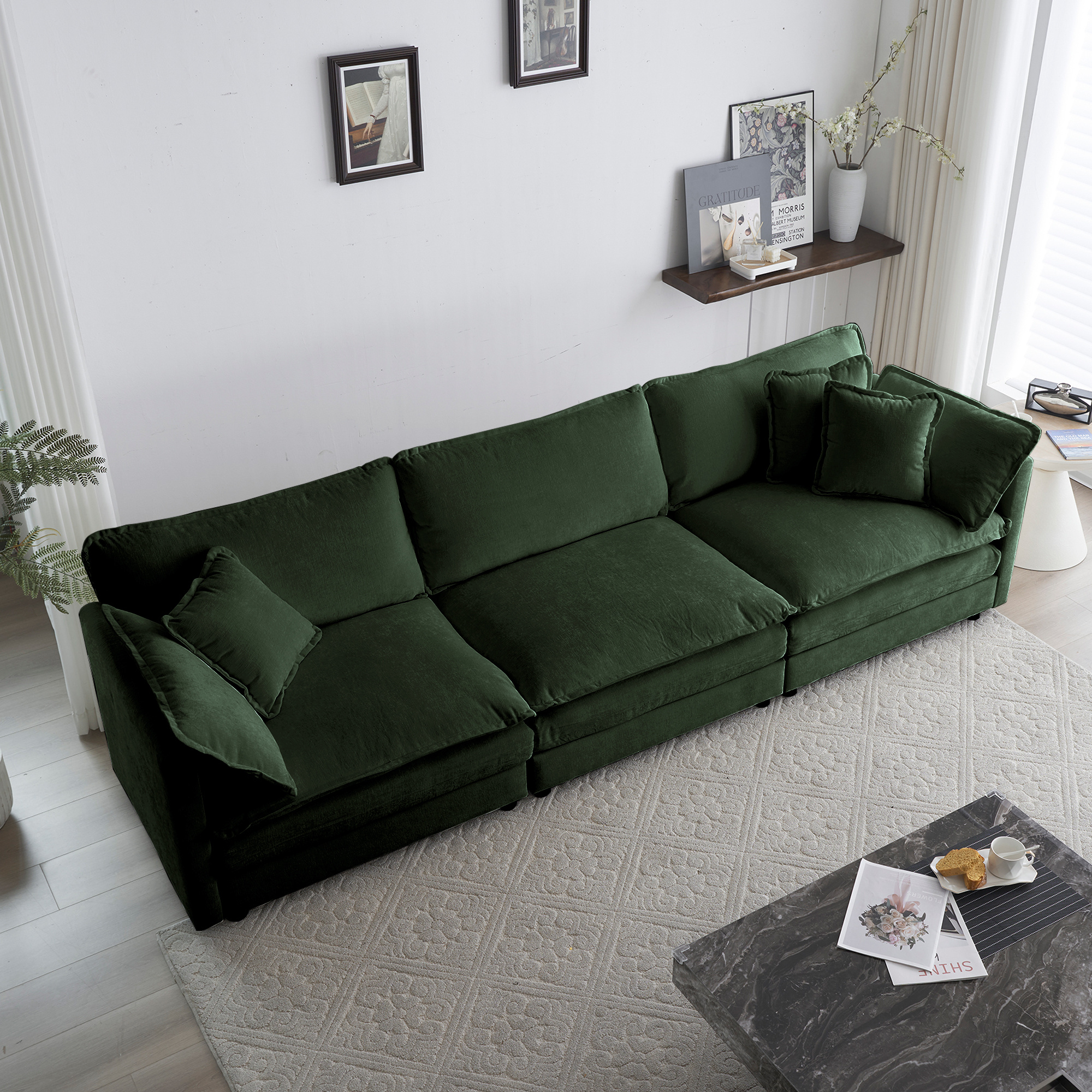 Sofa Set Of 2 Chenille Couch, 2-3 Seater Sofa Set Deep Seat Sofa, Modern Sofa Set For Living Room, Green Chenille