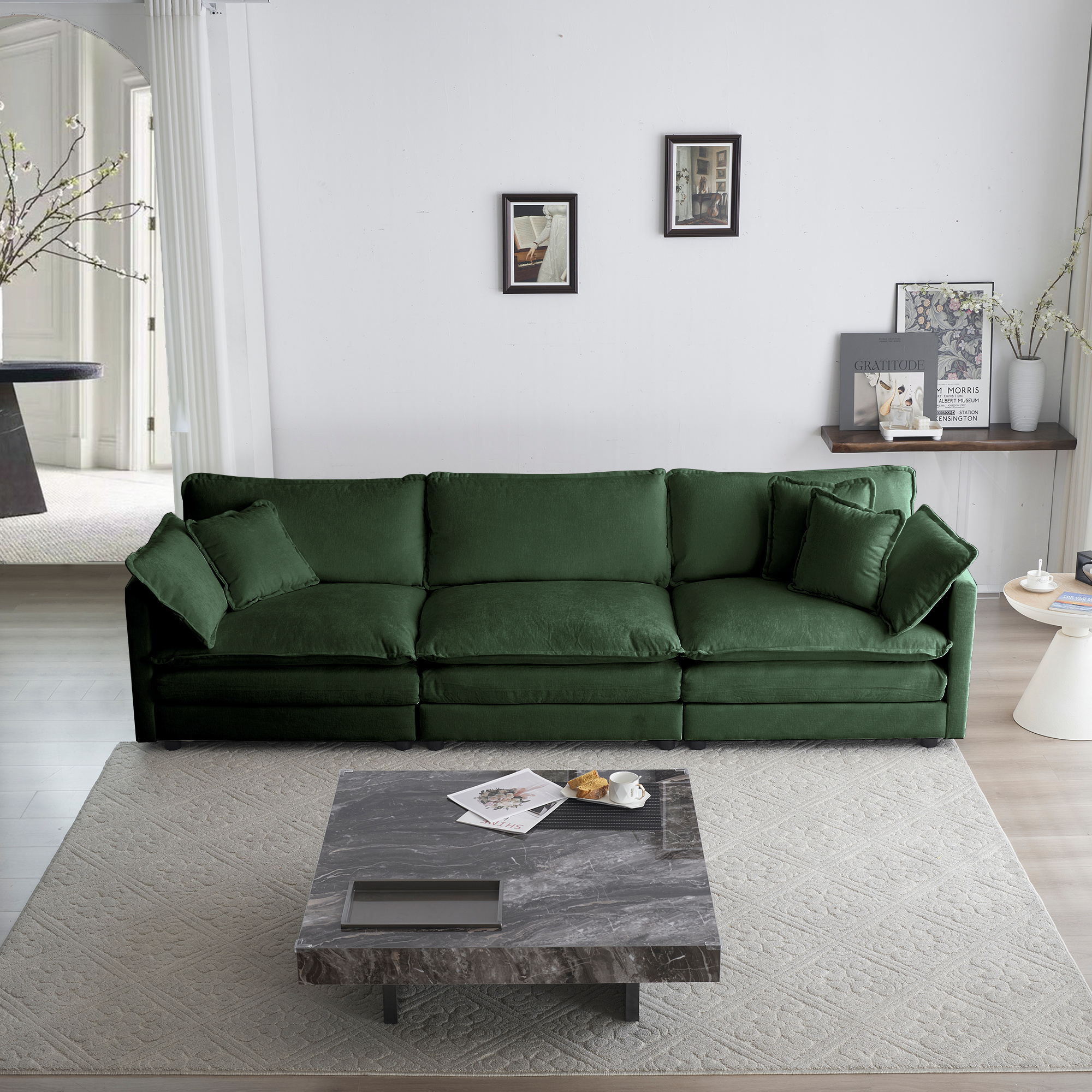 Sofa Set Of 2 Chenille Couch, 2-3 Seater Sofa Set Deep Seat Sofa, Modern Sofa Set For Living Room, Green Chenille